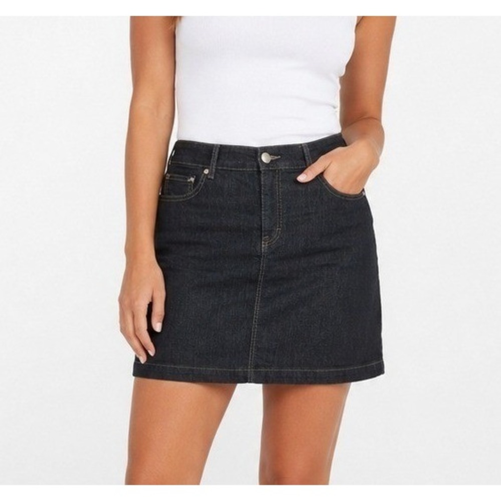 Style & Co Denim Skirt Women 14 Blue Tummy Control Dark Wash Mini Skirt